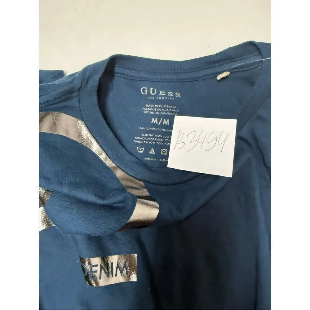 NWT GUESS Los Angeles Men’s Short Sleeve T-Shirt Size M Blue w/Dark Silver - Picture 5 of 6